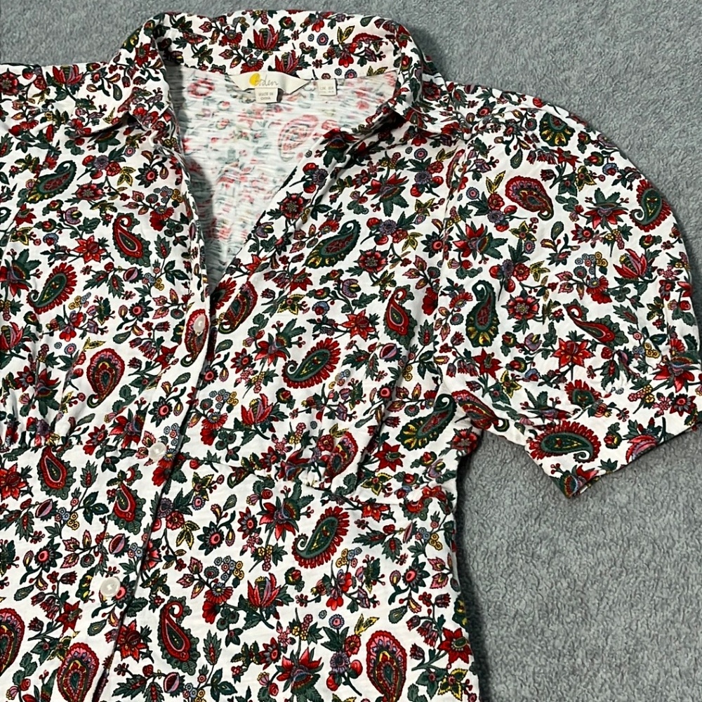Boden Mini Tea Dress Small Preppy Button Paisley Floral Puff Cotton Casual - Picture 12 of 13